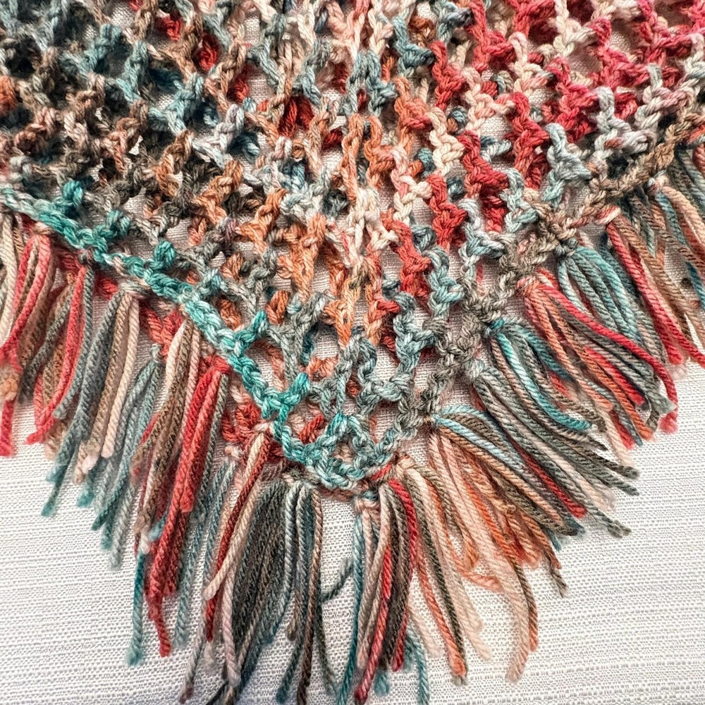 Handmade Crochet Poncho with Fringe | Boho Multicolor Poncho | One of a Kind - Picture 13 of 16